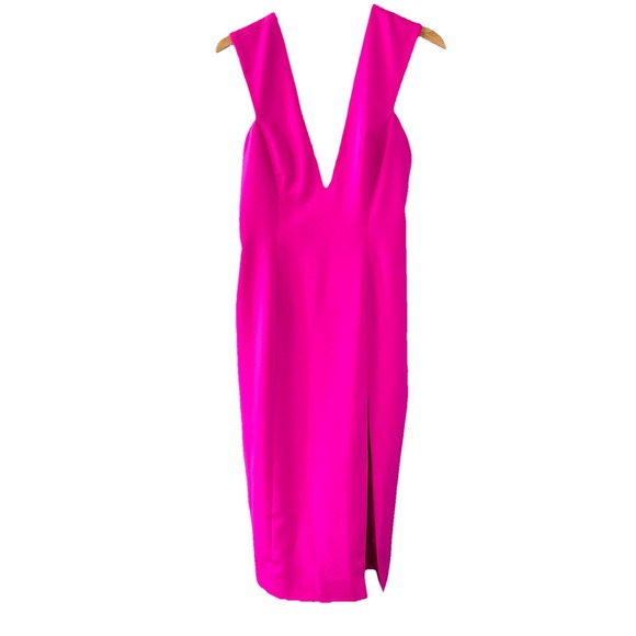 NWT Jay Godfrey Womens Deep V Midi Cocktail Party Dress Sz‎ 10 Fuschia - Picture 2 of 13